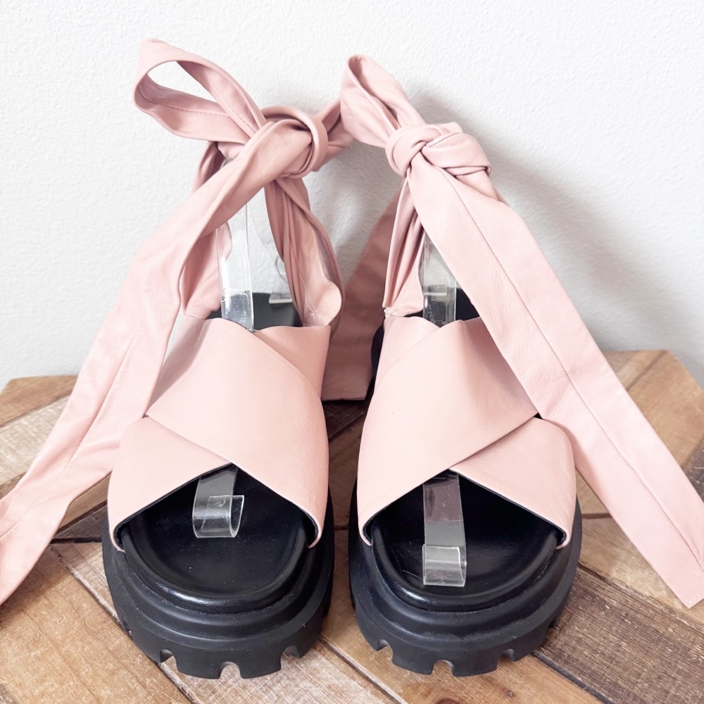 AGL Pink Leather Ankle Wrap Platform Sandals w/flaw - Picture 9 of 13